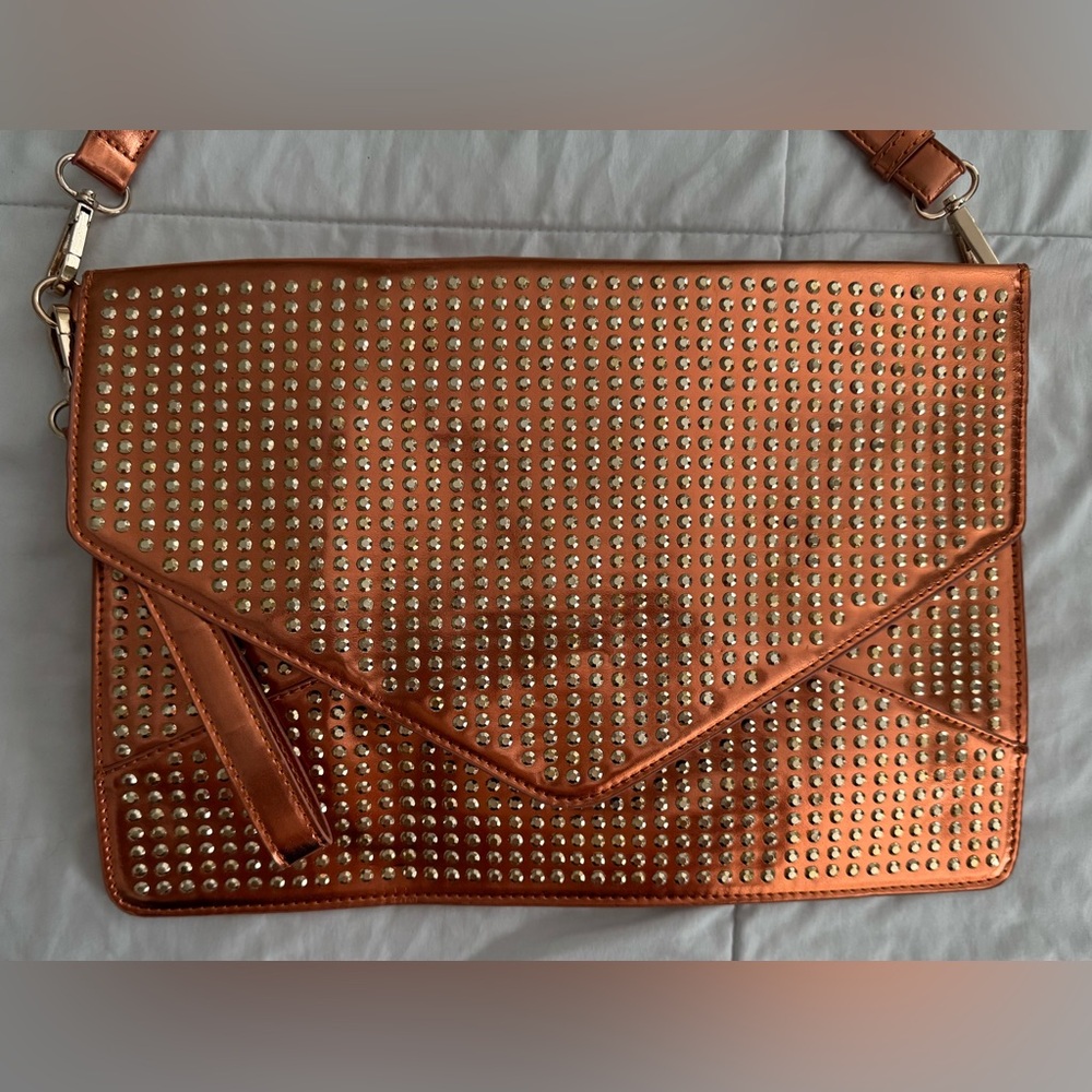 Melie Blanco Janelle Envelope Metallic Copper Clutch